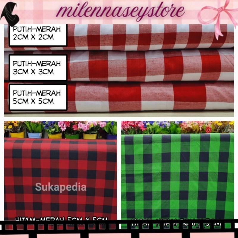 TERBAIK NEW Kain Kotak-Kotak  Taplak  Hitam- Merah, Hitam-Hijau, Putih-Merah  (Harga untuk 0,5m) SKP