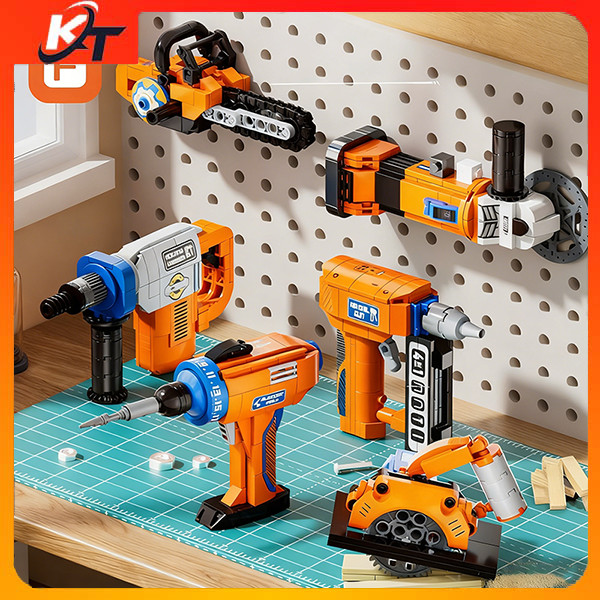 Mainan Blok Mini Alat Bor Listrik/Palu Listrik/Gergaji/Pistol Angin Paku/Mesin Gerinda Mainan Susun 