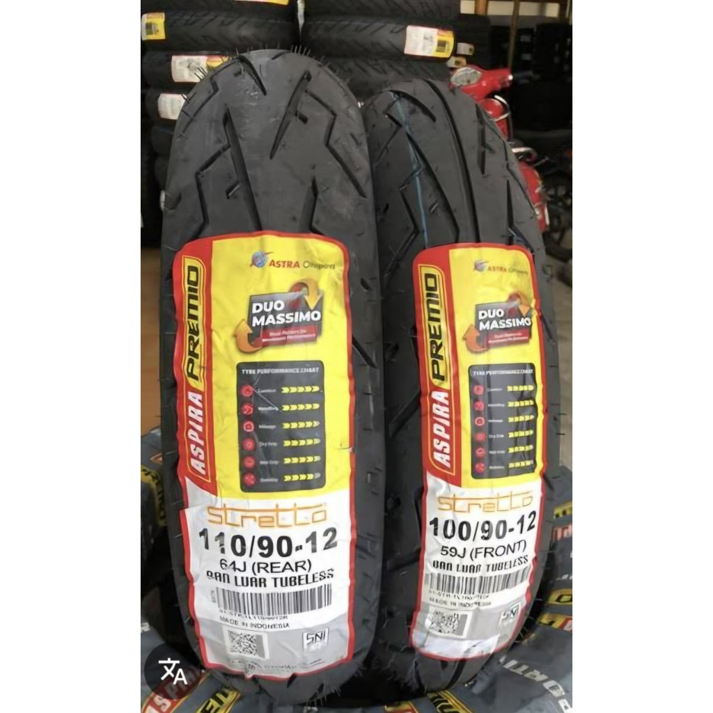 Ban Luar TUBELESS ASPIRA PREMIO STRETTO, Semi Racing 80/90-14, 90/90-14, 90/80-14, 100/80-14, 110/70