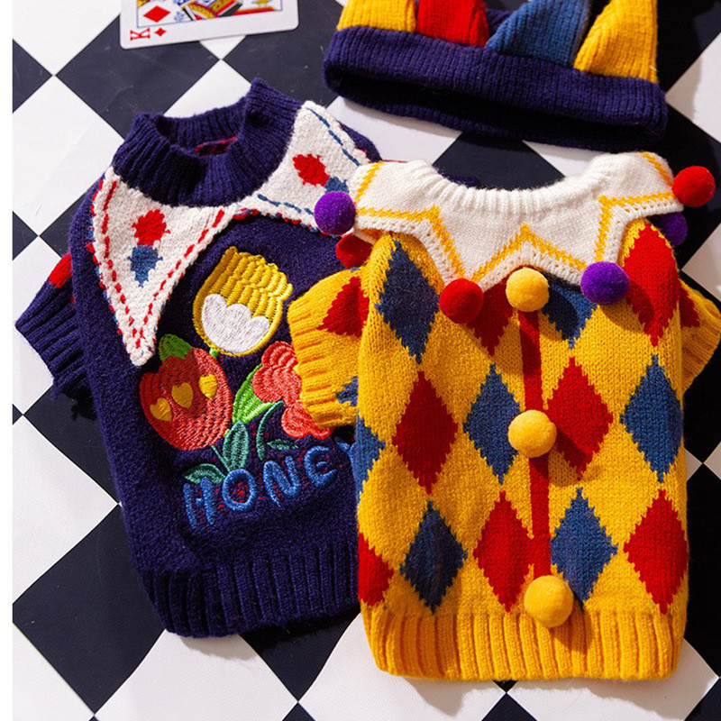 [Pet Wardrobe]Pakaian hewan peliharaan pom-pom anak anjing Teddy Bichon Frise dari wol rajutan