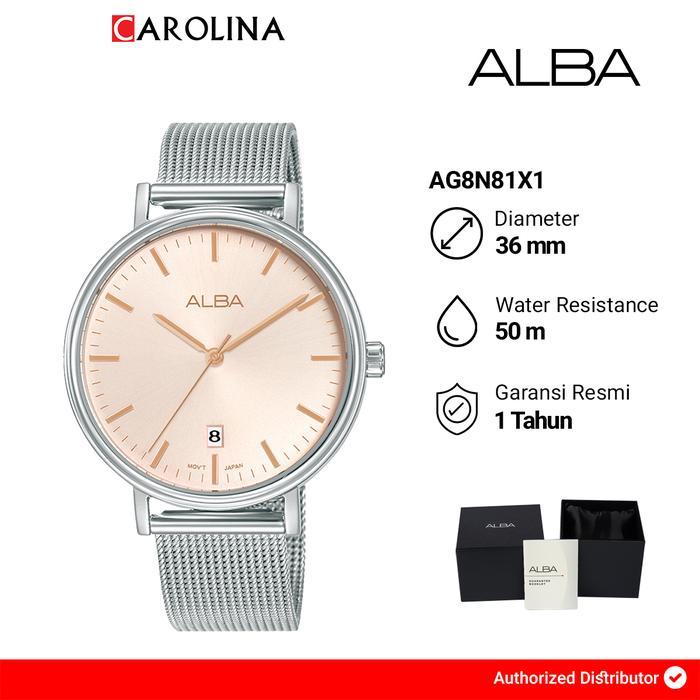 Jam Tangan Wanita  Alba Fashion AG8N81X1 Light pink   Dial  Stainless Steel Mesh  Strap  Watches