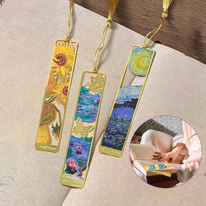 1pcs Lukisan Terkenal Retro Kreatif Bookmark Metal Bookmark Van Gogh - garis