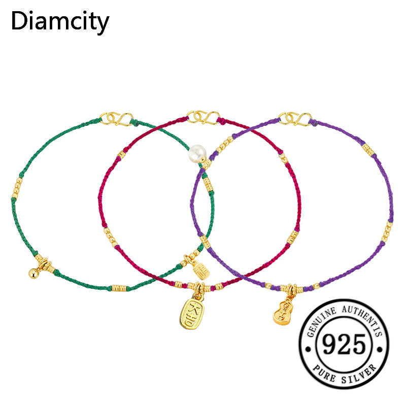 Diamcity Gelang Kaki Minimalis Niche Tali Kepang Keberuntungan Berlapis Emas