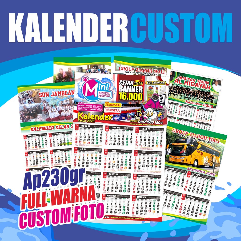 Kalender Costum Full Color, Cetak Kalender Custom Desain, Kalender Tahun Kalender cetak desain sendi