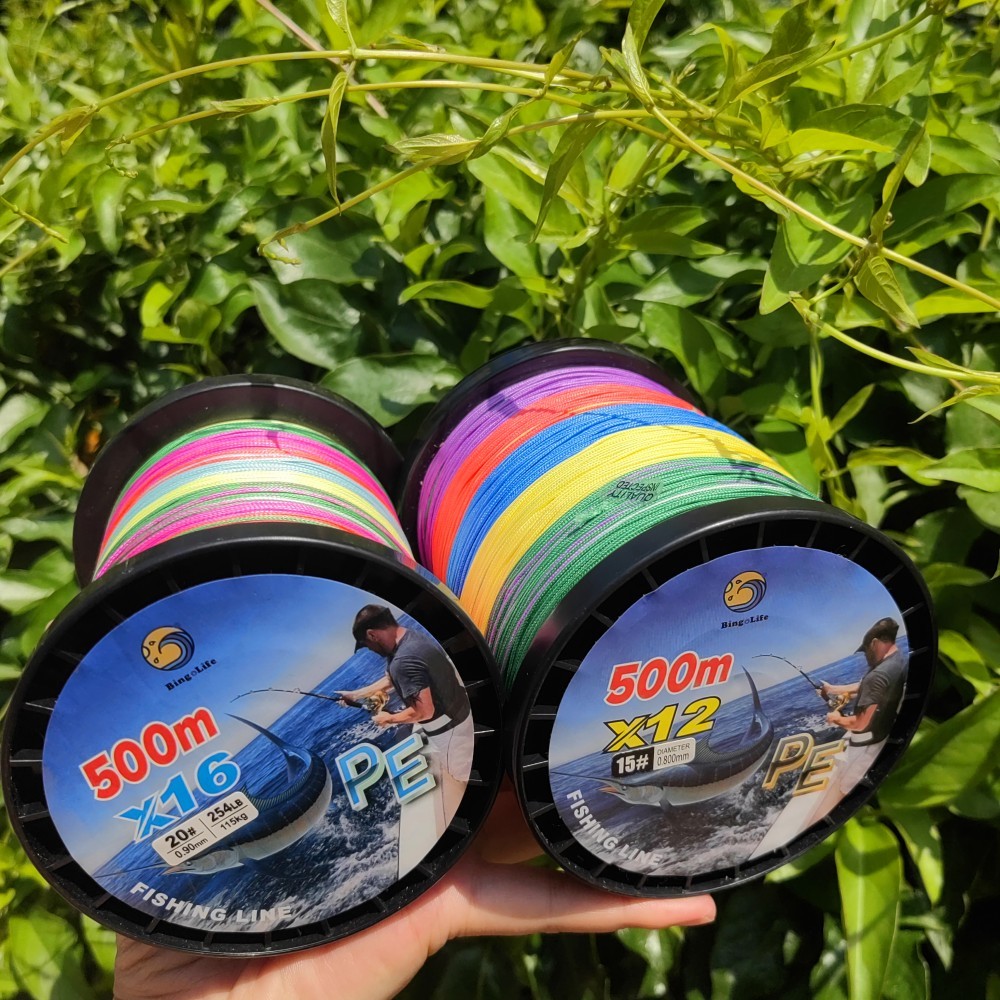 Bingolife Senar Pancing Kepang PE X12 X16 500m Kuat 11.3kg-150kg Profesional Untuk Laut Spinning Cas