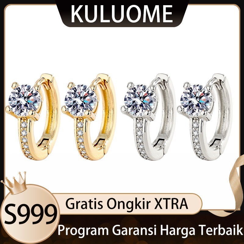 KULUOME Anting Fashion Baru Dua Warna Asli Dihiasi Zircon Penjualan Panas Versi Korea Sederhana Eleg