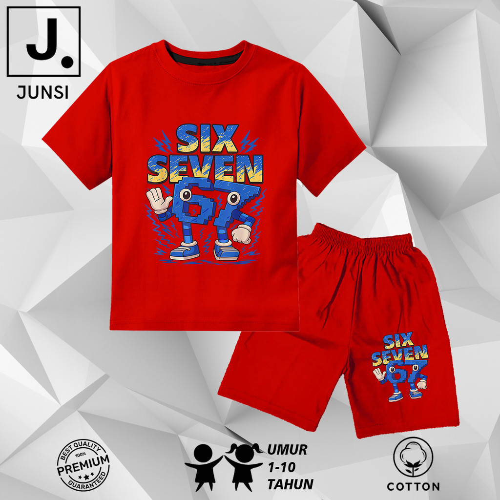 Baju Setelan Stelan Set Kaos Katun Anak Laki Laki Perempuan Anomali Six Seven 67 Brainrot Celana Pen