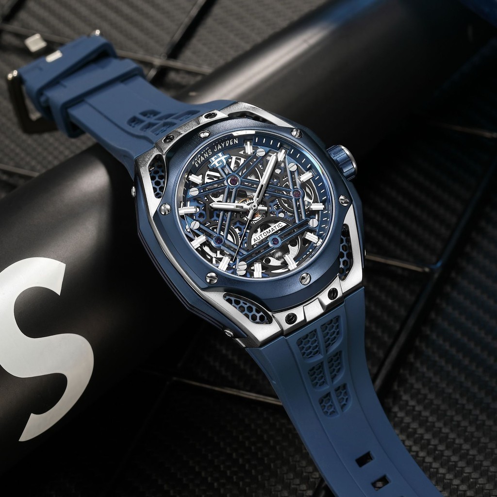 Evans Jayden Jam Tangan Pria 9622 Rubber Automatic Movement Silicon Kaca Sapphire Chronograph Water 