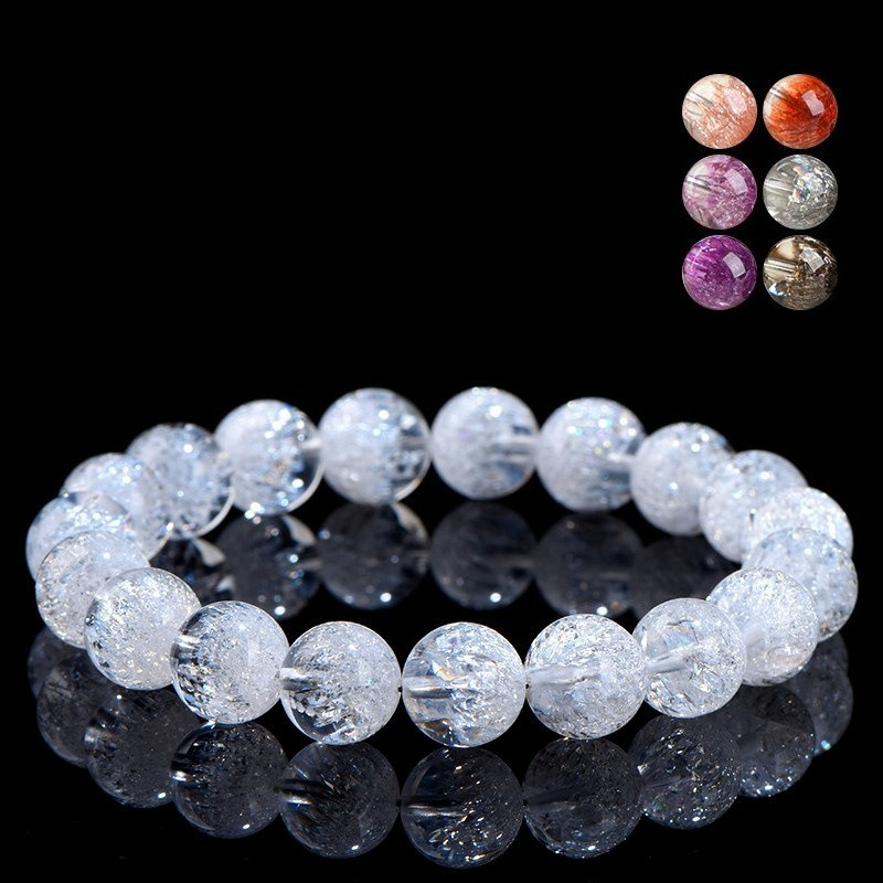 Gelang kristal cornucopia kembang api kristal putih, gelang manik-manik hitam super tujuh bulat.