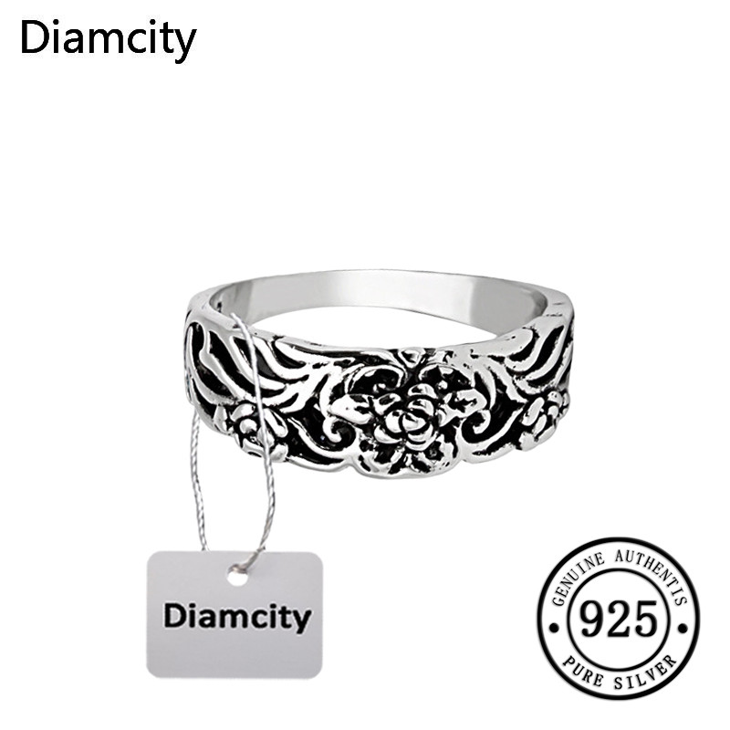 Diamcity Cincin Bunga Mawar Hitam Perak Thailand Vintage