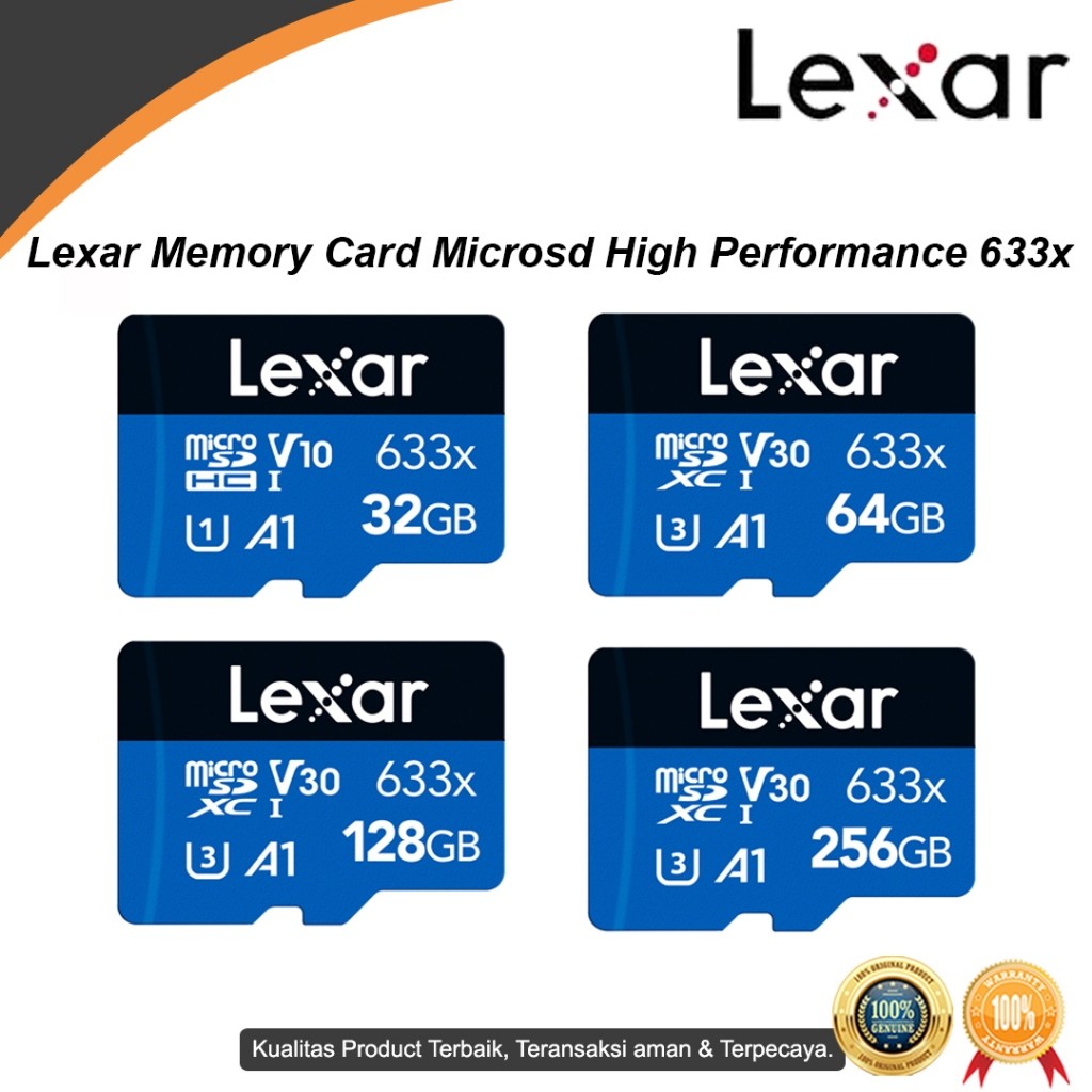 AS Lexar Memory Card Microsd 32gb 64gb 128gb 256gb High Performance 633X
