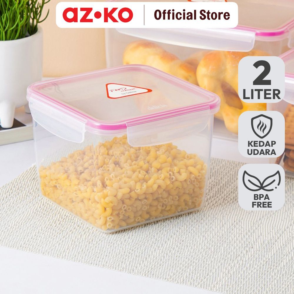 AZKO Delicia 2 ltr Wadah Makanan Square - Pink Food Container Kotak Makan Food Grade Serbaguna Tempa