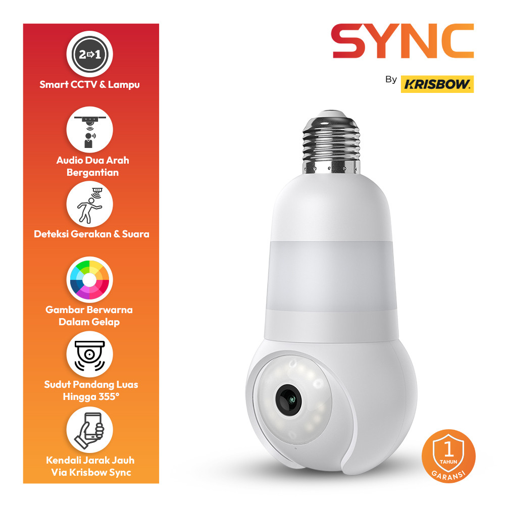 Krisbow Sync Smart IP Camera Wifi Bulb PTZ E2 - Putih Cctv Akses Hp Internet Cctv Wifi Cctv Audio Du