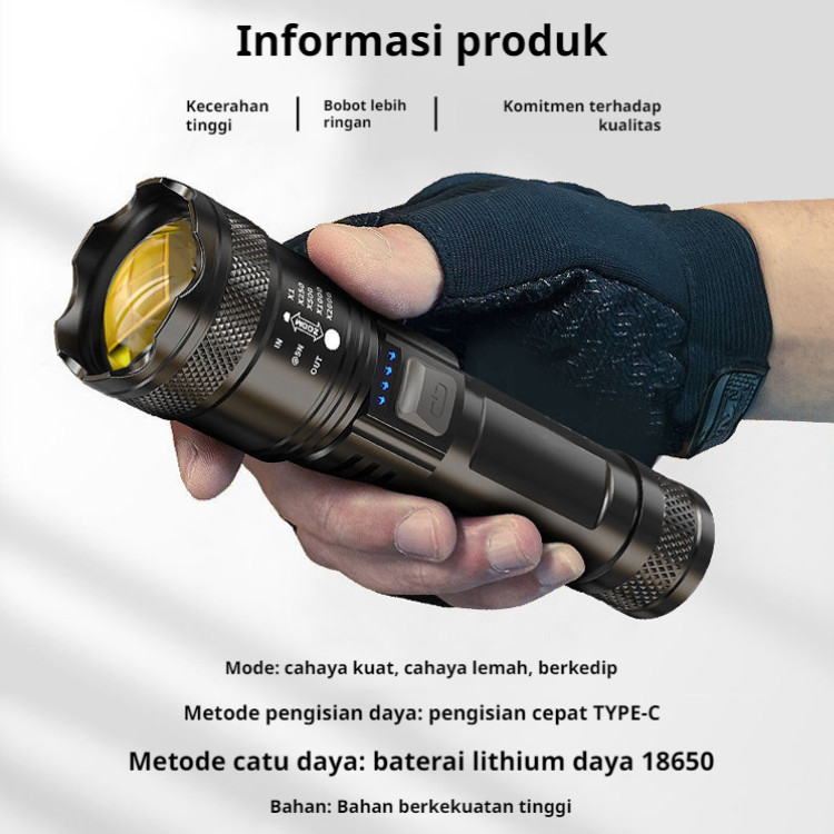 SUPER TERANG 1000M Senter LED Outdoor Patroli JS Jarak Jauh Cahaya Kuat Tahan Air/Senter LED/Senter 