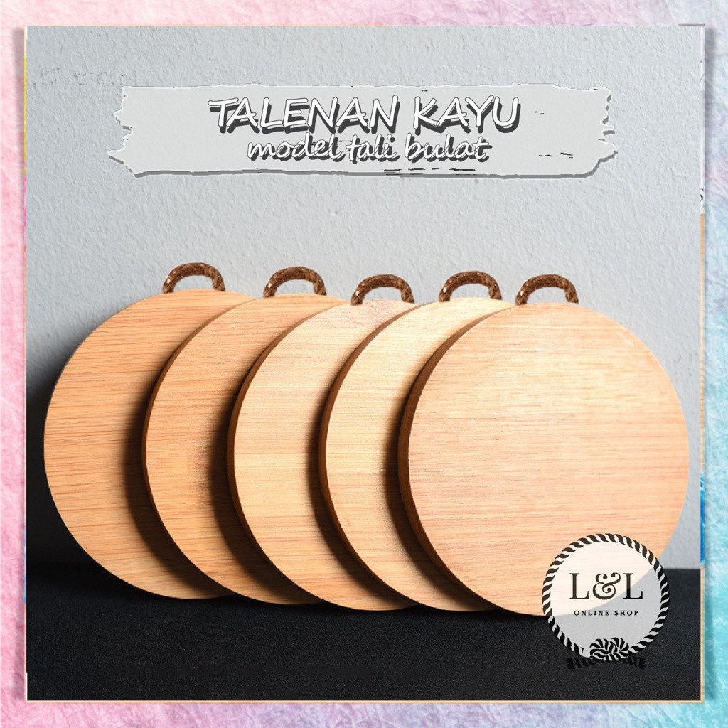 Talenan Bulat Kayu Pinus Dengan Tali Tambang Talenan Gantung Premium Food Grade Hiasan Dinding Perle