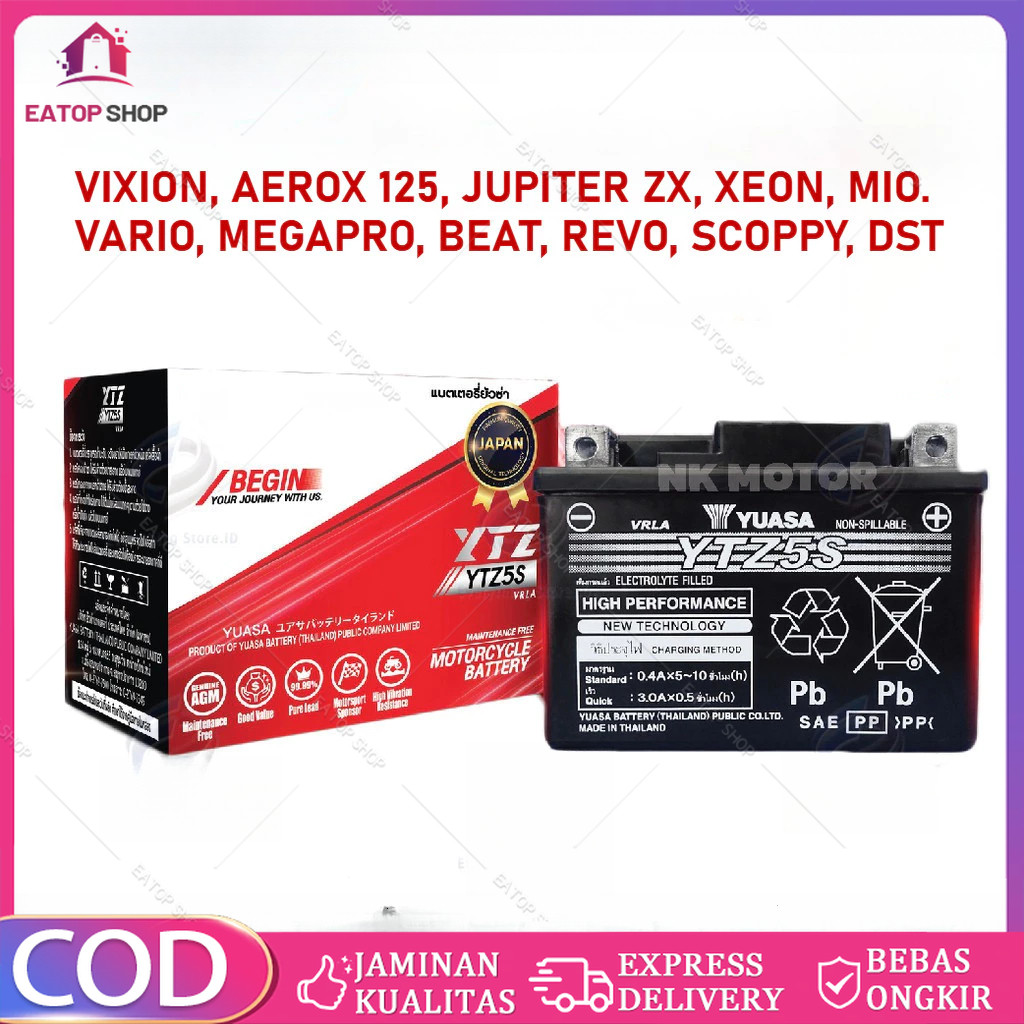 READY STOK Aki Kering Motor YTZ5S Yuasa Asli Yamaha Vixion, Fino, Mio J, Mio Z, Mio GT, Soul, Mio M3