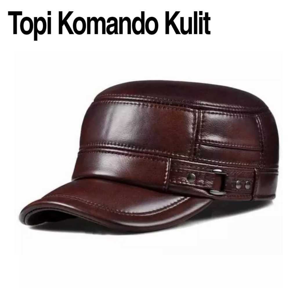TOPI PRIA KULIT ASLI TOPI KOMANDO TERLARIS / TOPI KOMANDO COKELAT PRIA DEWASA