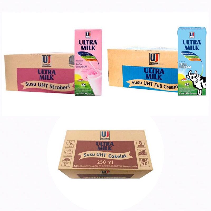 [hamida seller ] (KHUSUS GOJEK GRAB) Susu UHT Ultra Milk 250ml 1 Dus Karton isi 24pcs - Cokelat, Ful