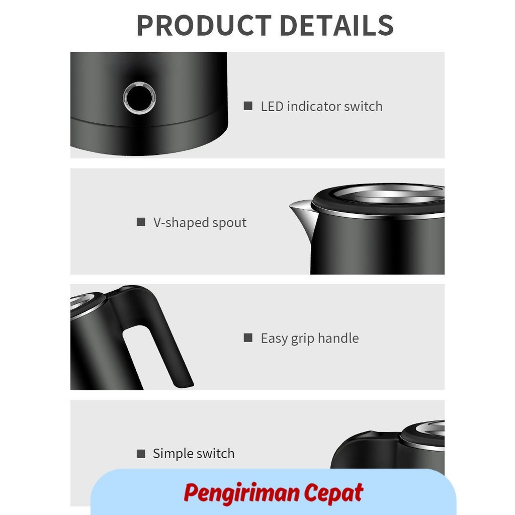 PCP Electric kettle Tea and Coffee 500ML Stainless Steel Portable Water Boiler Family Travel kitchen
