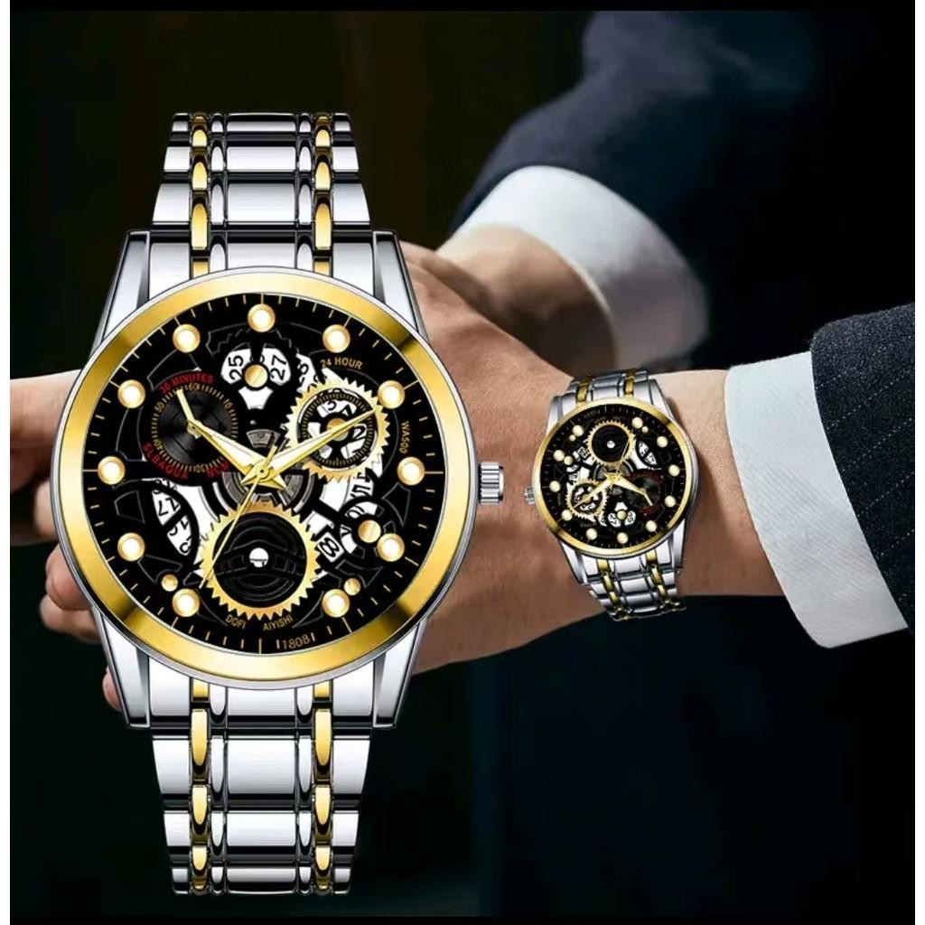 COD AIYISHI Jam tangan pria kuarsa tahan air bergaya maskulin bercahaya, Jam tangan mekanik/Original