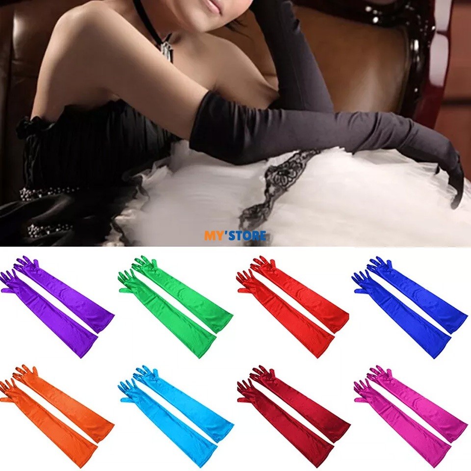 Moon Eissa Accecories Sarung Tangan Satin Glove Panjang Pengantin Satin Putih Hitam Nude Kulit 22cm 