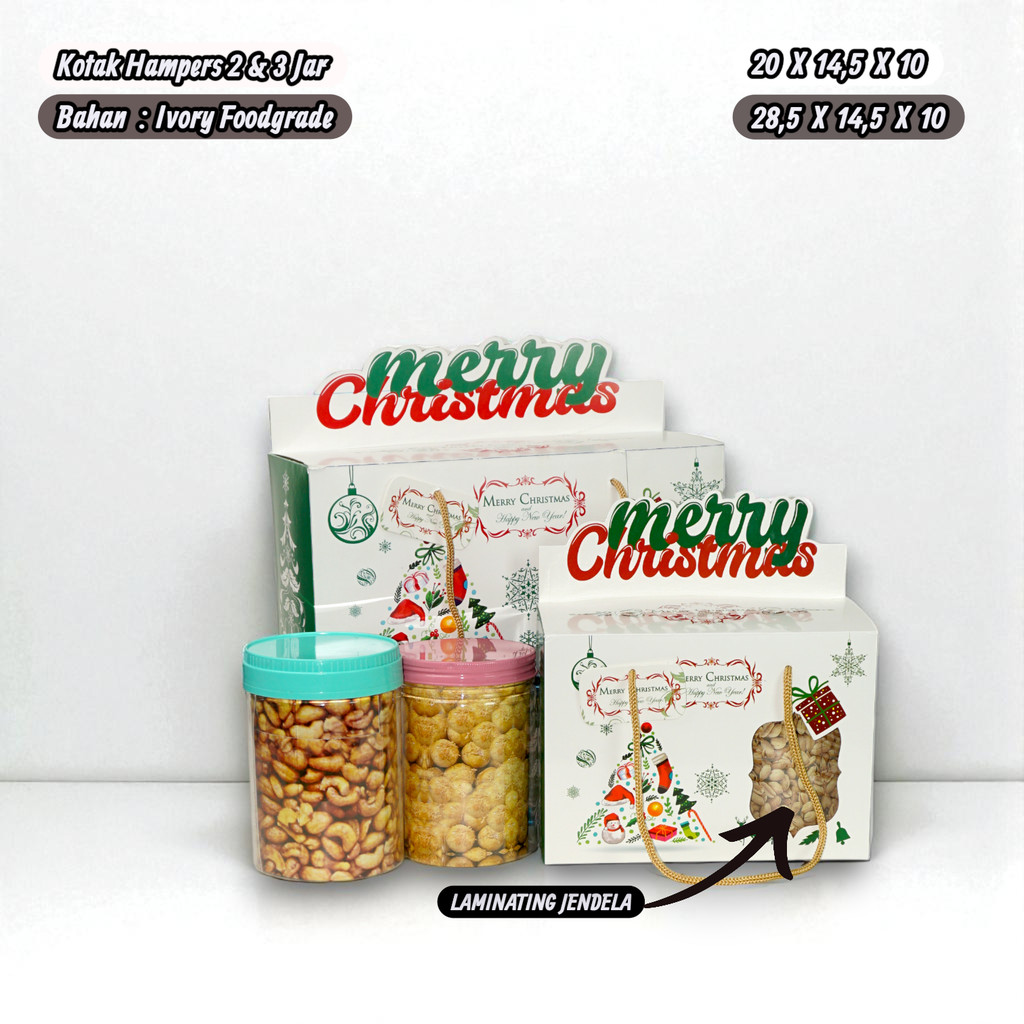 Dus Hampers Natal Gable Box Merry Christmas Isi 3 Toples (1 Pack 5 PCS) | Box Parcel Kue Kering / Ha