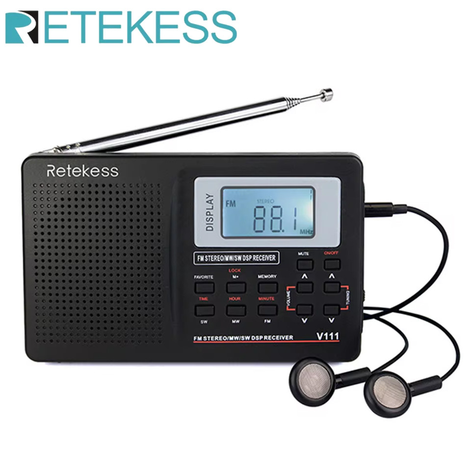 RETEKESS V111 Full Band Radio FM Stereo/MW/SW DSP World Band Receiver with Timing Alarm Clock Portab
