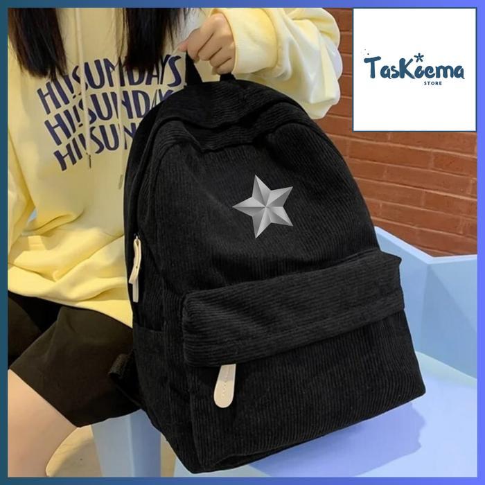 TASKOEMA - Tas Ransel Corduroy / Bagpack Star / Ransel Punggung Sekolah Kuliah Kerja ( PROMO ) COD B