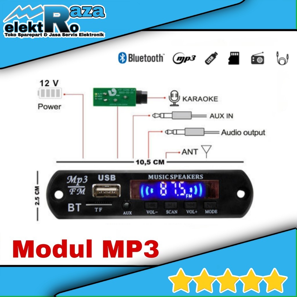 Modul Mp3 kit modul bluetooth USB AUX FM RADIO 12V