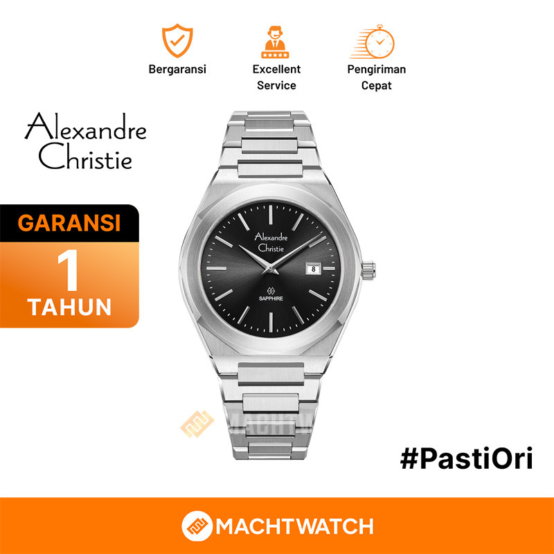 Jam Tangan Pria Alexandre Christie AC 8710 MD BSSDGSG Men Sapphire Black Dial Stainless Steel Strap