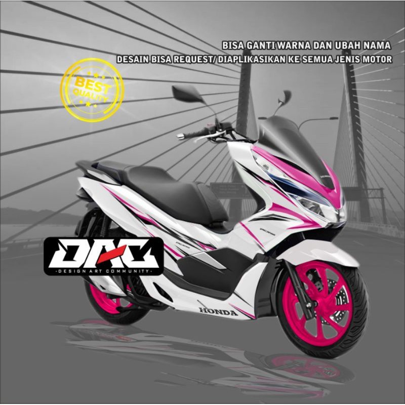 Stiker Striping Sticker Decal full body Honda PCX motif gragis simple potih plat pink lucu Murah Ber