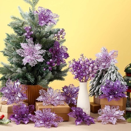 Aksesoris Ornamen Natal SERBA UNGU/PURPLE Bola Pita Bunga Artificial Boneka Hiasan Dekorasi Xmas Gan
