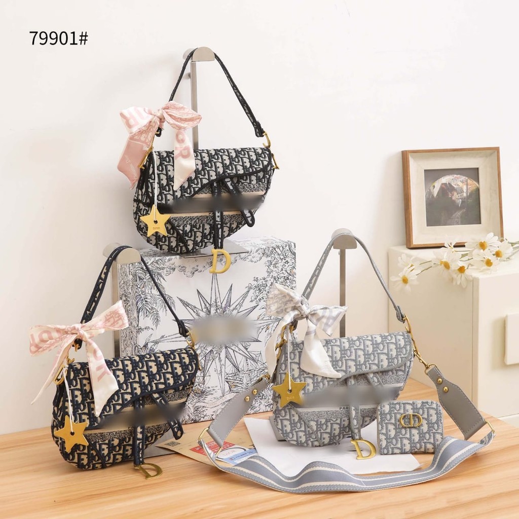 Tas Wanita #79901 Embroidered Saddle Bag Branded Import