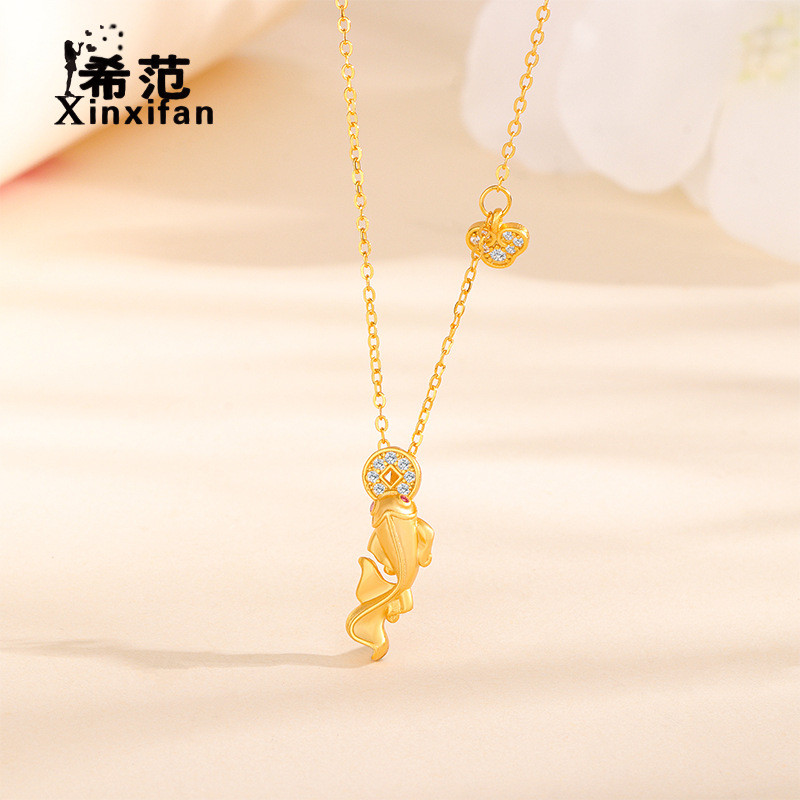 s925Kalung Koin Emas Koi Perak Murni Gaya Cina Baru untuk Wanita, Rantai Tulang Selangka Mewah Ringa