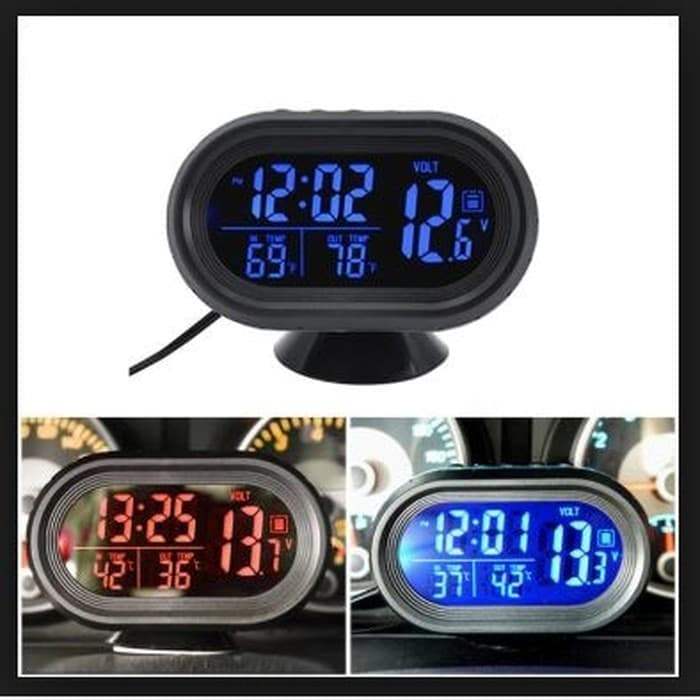 JAM DIGITAL DASHBOARD MOBIL VOLTMETER Suhu Dalam Luar Nyala 2 Warna