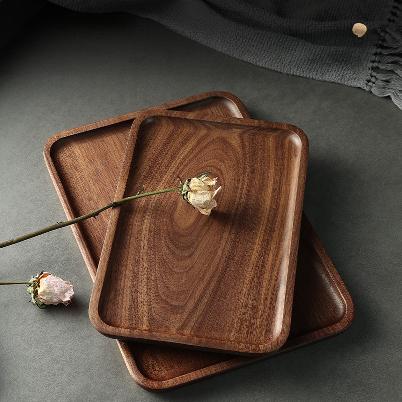 North American Black Waut Wood Tray Household Wooden Tea Tray Put Cups Wooden Plate Coffee Dessert S