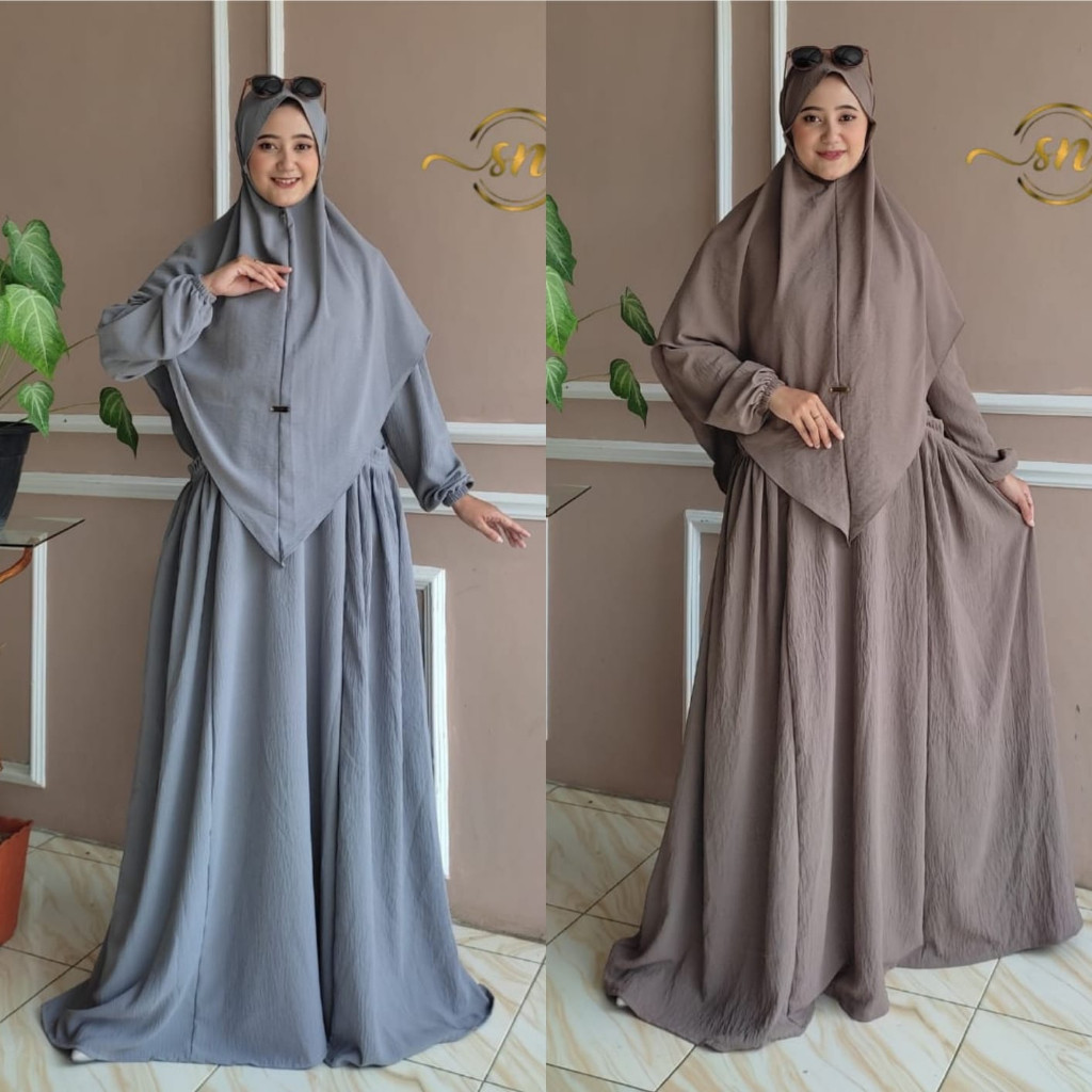 COMELLSHOP Baju Gamis Jumbo Sahira Syar'i Hijab Bergo Terbaru Kekinian Crinkel Airflow L XL XXL