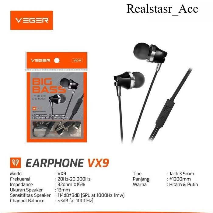 Headset VEGER VX-9 headset earphone VEGER VX-9 extra bass Original 100%