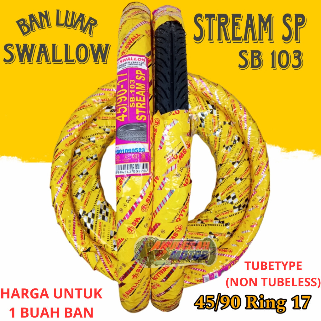 NGGESINGSHOP Ban Luar Motor Swallow  45 - 90 ring 17 Stream SP  SB103 ukuran 200 175  - 17 streamsp 