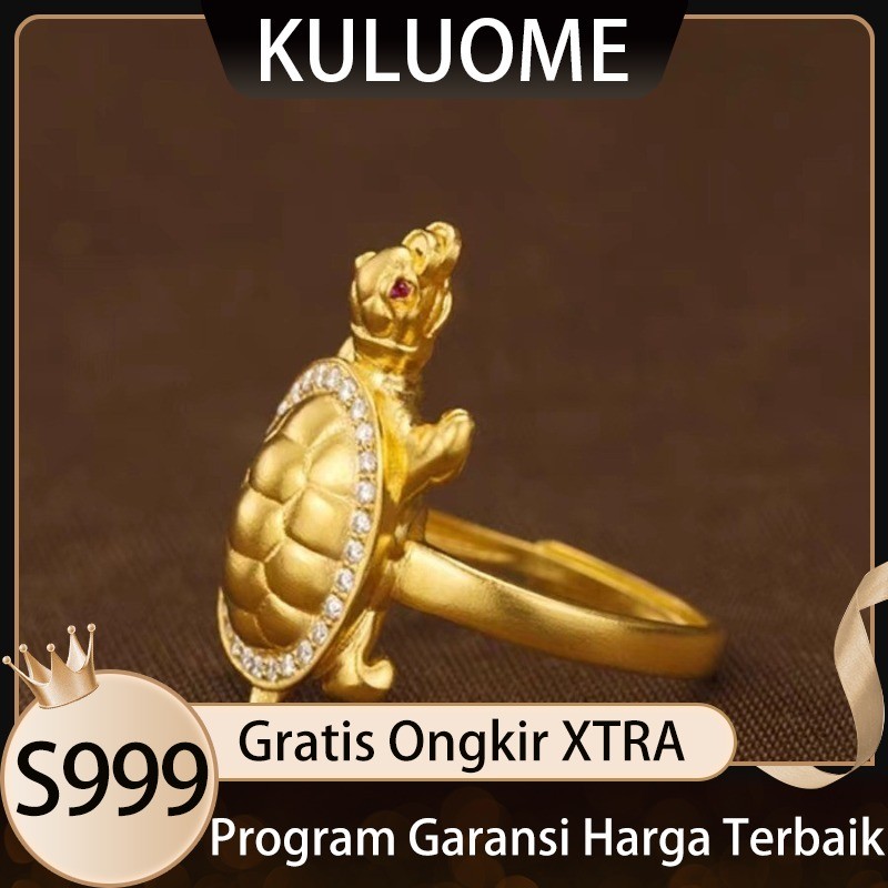 KULUOME Cincin Emas Kecil Cincin Kura-Kura Emas Metode Kuno Cina Emas Pasir Vietnam Binatang Keberun