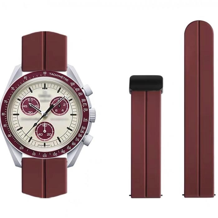 Tali Jam Tangan Moonswatch Strap Magnetic Buckle Swatch x Omega 20mm - Merah Maroon