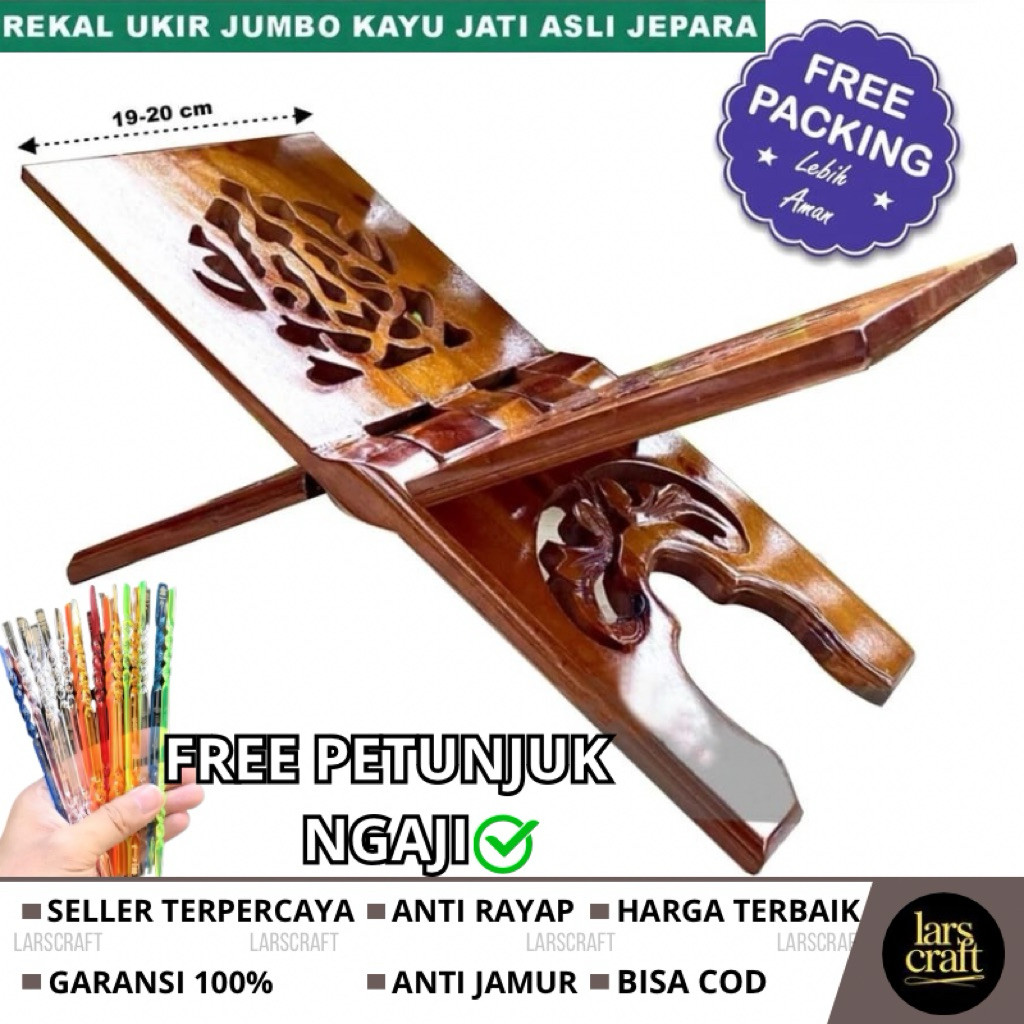 Rekal/Rekal Al Quran Quran/Rekal Kayu/Rekal al quran kayu jati /Tatakan Al Quran/Rekhal Motif Iqro’ 