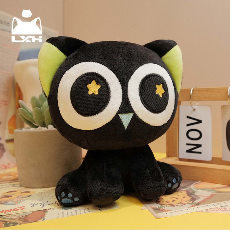 Black Cat Plush Toy Luo Xiaohei Zhanji Big-Eyed Cat Doll Cute Cat Pillow Large Cat Stuffed Toy