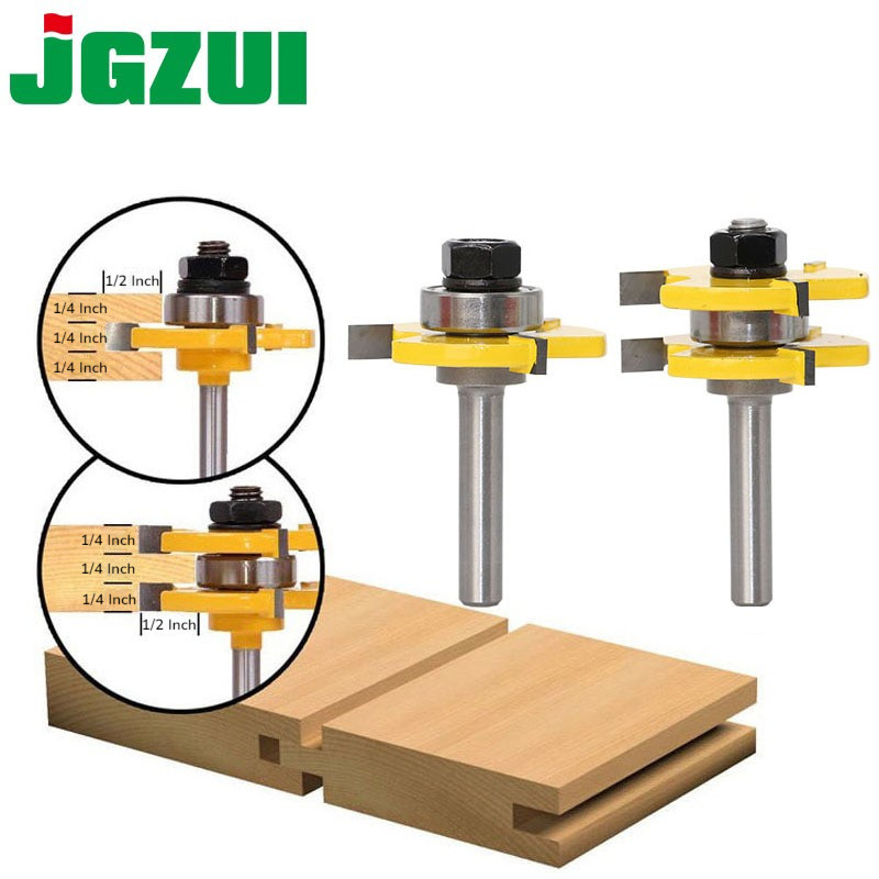 Mata Profile Trimmer 2pcs 6.35mm Jointer Bor Dril lBit Tongue Groove Assembly Kayu Sambungan Pola Po