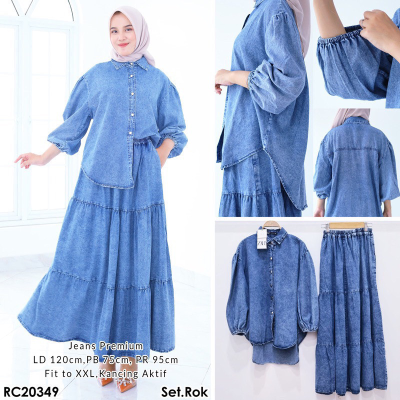 Setelan Rok jeans Wanita Jumbo One Set Jeans Premium Atasan Jeans Wanita Jumbo Terbaru 2025
