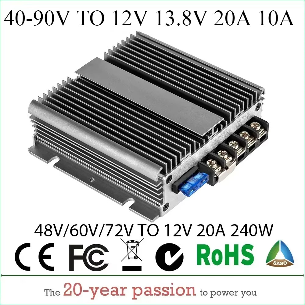 40-90V TO 12V 13.8V 20A 10A Buck DC DC Power Converter Step Down Voltage Regulator 48V/60V/72V to 12