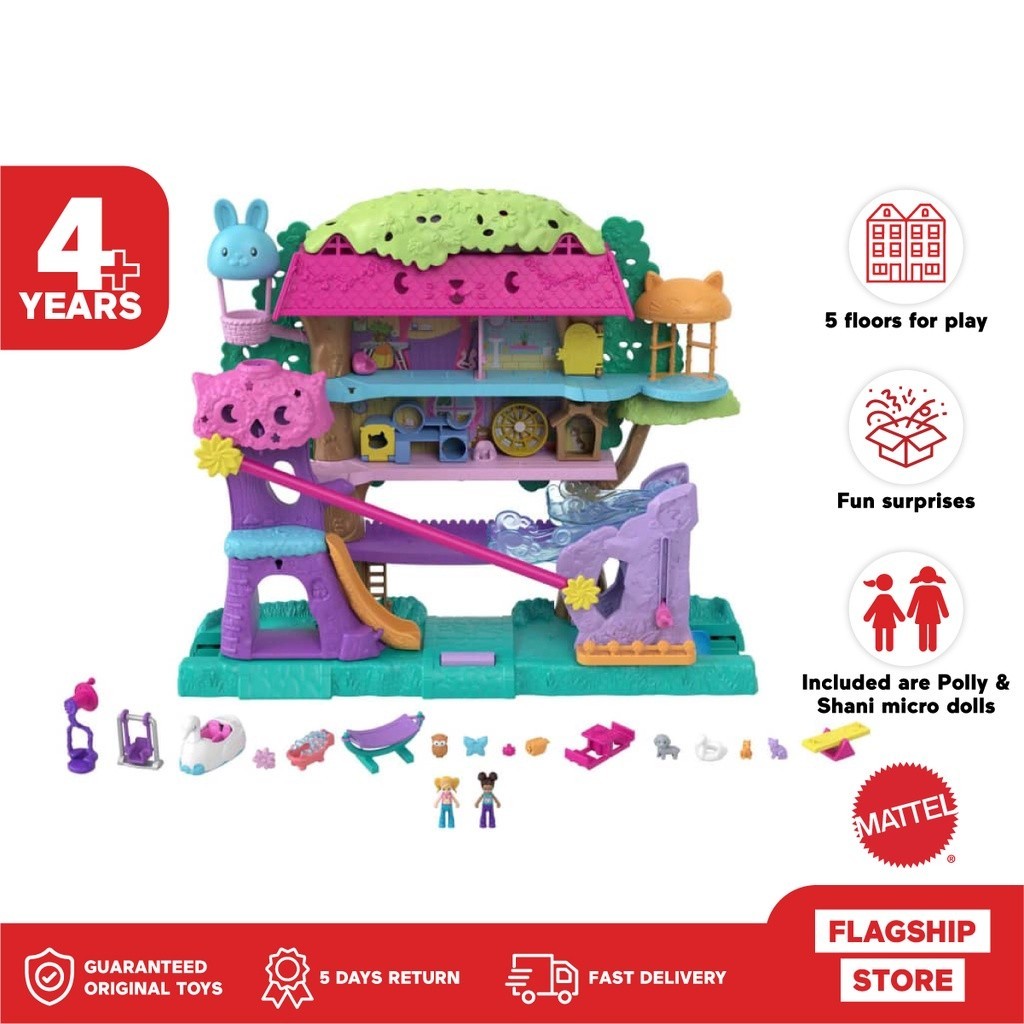 Polly Pocket Pollyvile Pet Adventure Treehouse Playset - Mainan Boneka Anak Perempuan