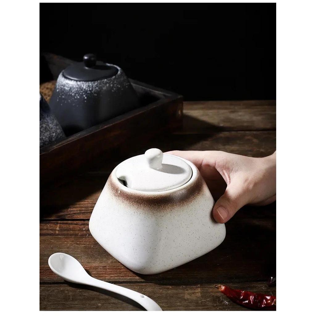 Seasoning Pot Ceramic Seasoning Box Household Kitchen Seasoning Pot Set Pepper Pot Combination Salt 