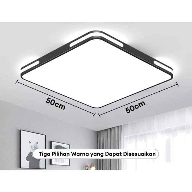 Lampu Plafon Minimalis 3 Warna lampu hias plafon LED 48W kendali jarak jauh - Kotak