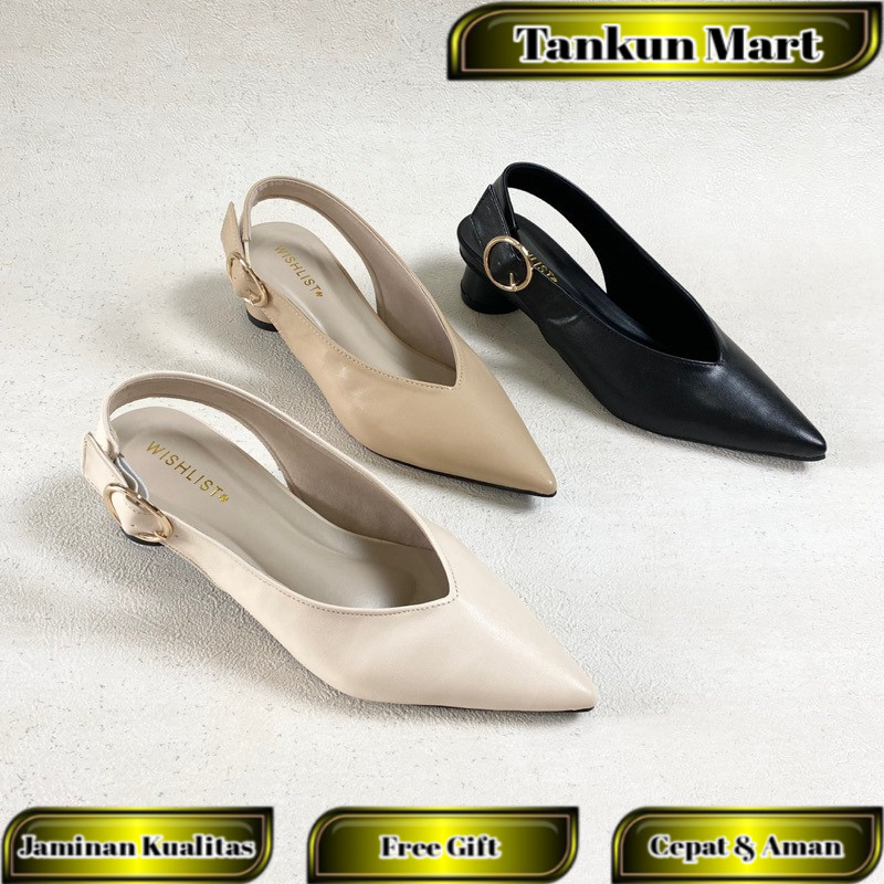 Wishlist Sepatu Heels Wanita 3cm Kulit Sintetis Anti-Slip